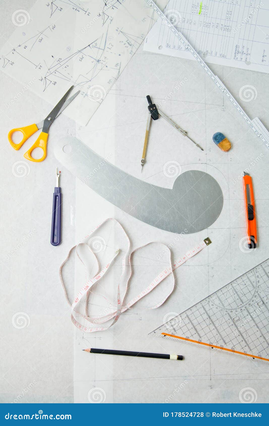Sewing Pattern with Tools from Above Stock Photo Image of plan