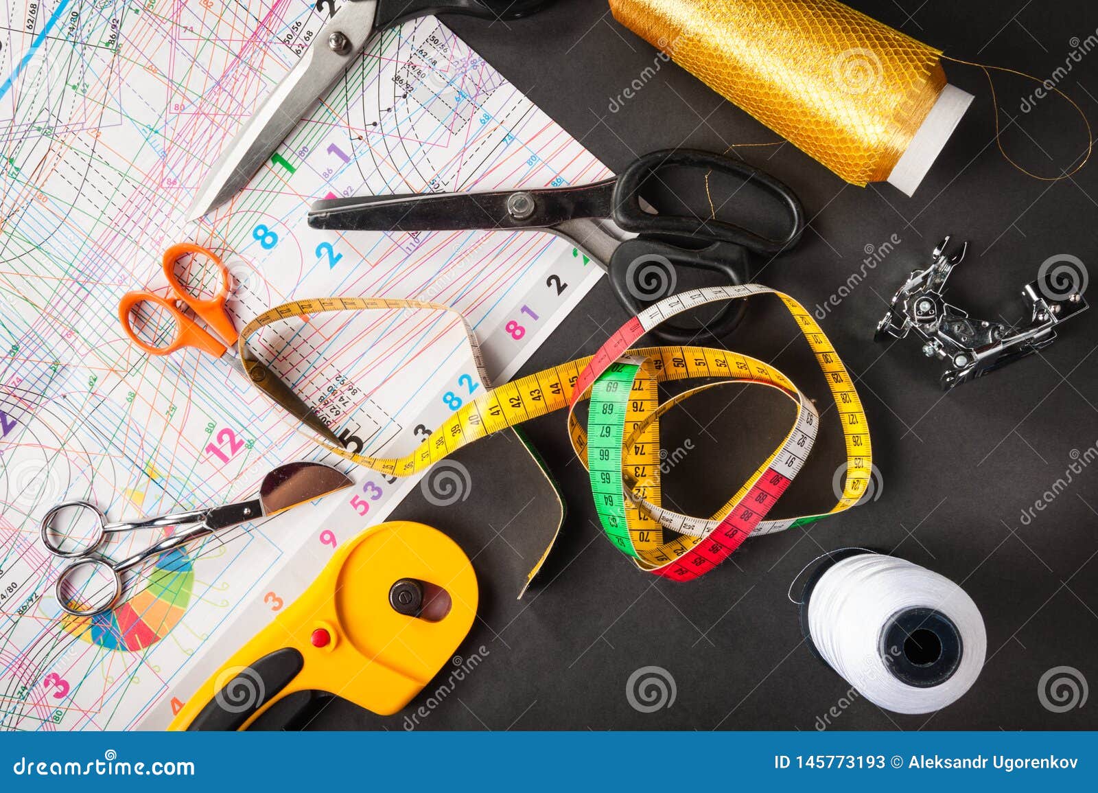 Sewing Patterns with Sewing Tools Stock Image Image of thimble