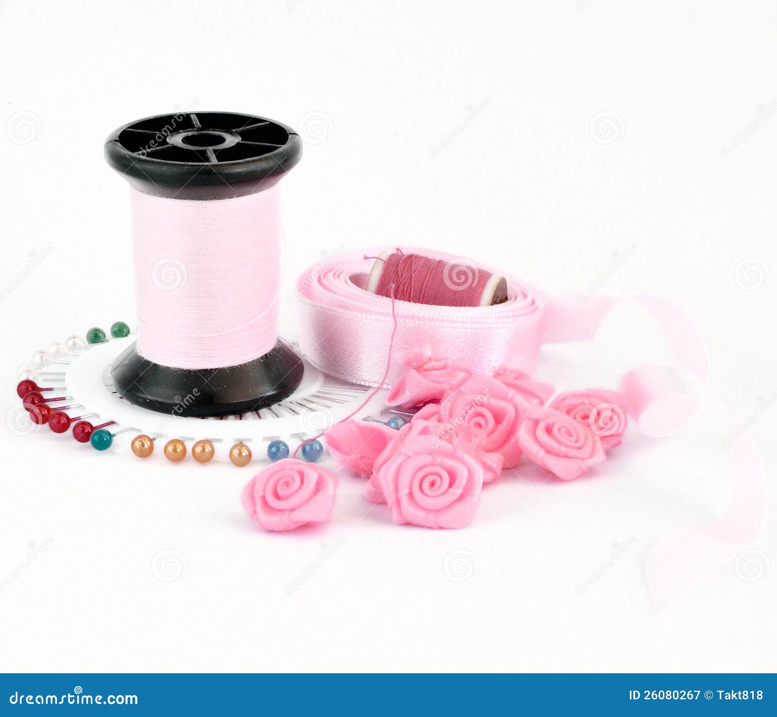 Sewing pink accessories stock image. Image of bright 26080267