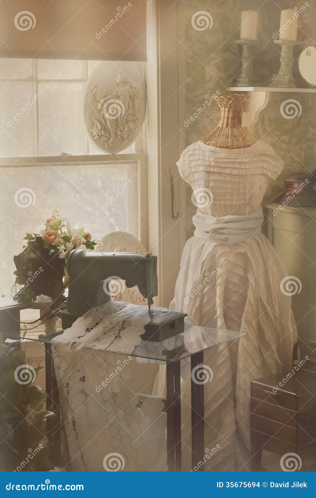 Sewing room stock photo. Image of window, wedding, roses 35675694