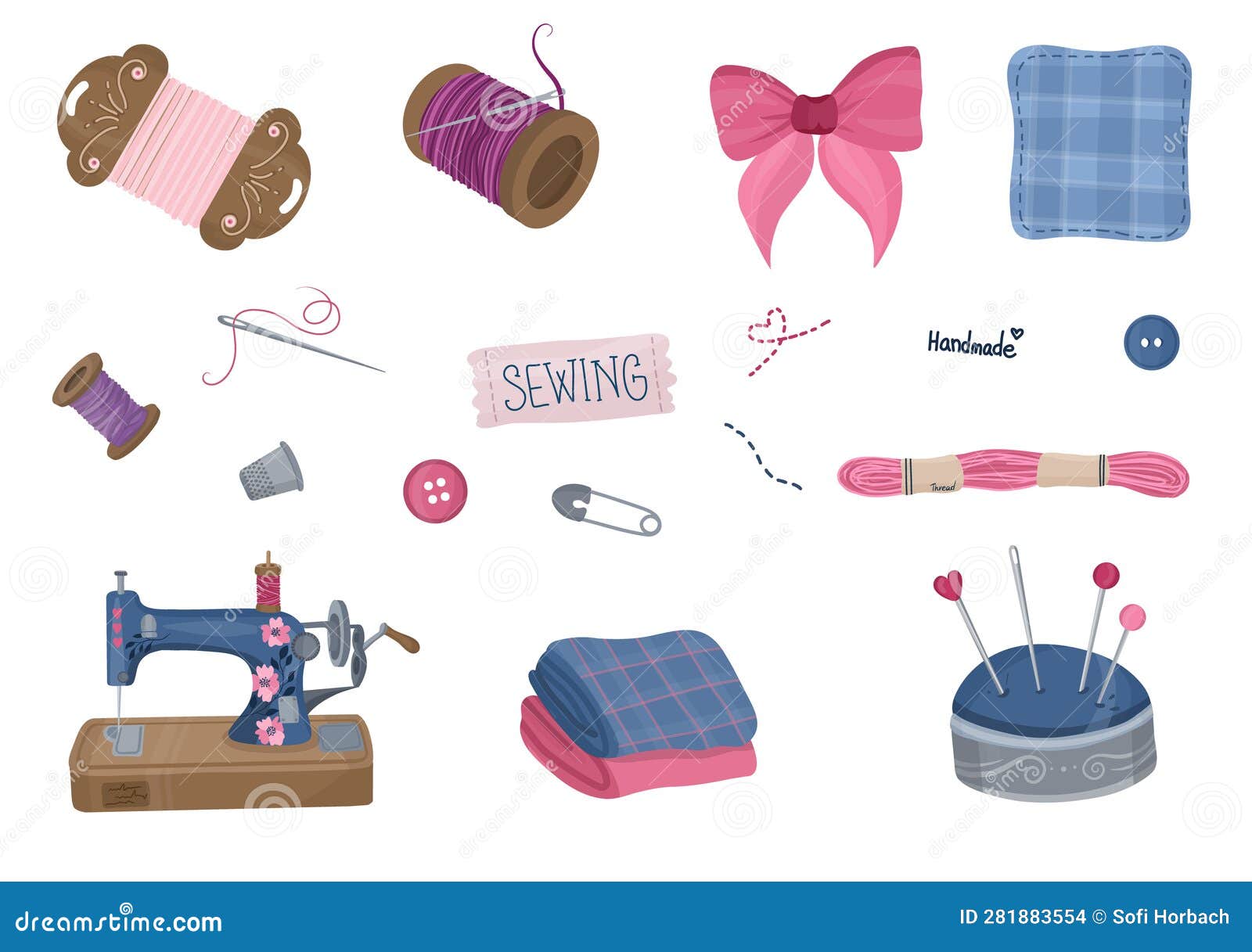 Sewing Set. Collection of Sewing Supplies. Hand Made Stock Vector