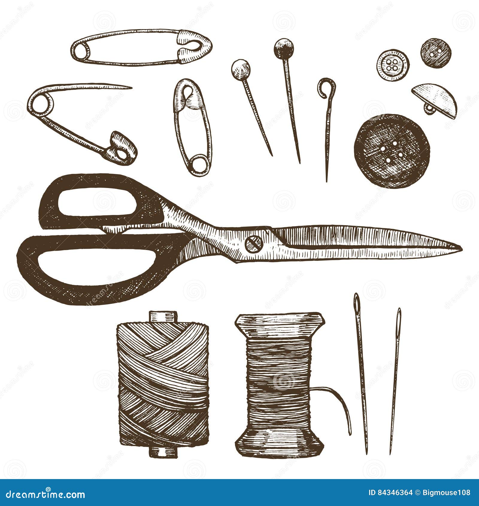 Sewing Set Hand Draw Sketch. Vector Stock Vector - Illustration of ...