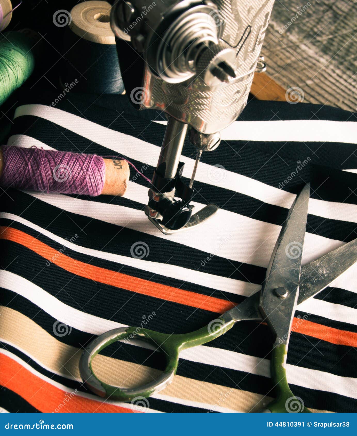 Sewing. Sewing Machine and Tools. Stock Image Image of machine, black