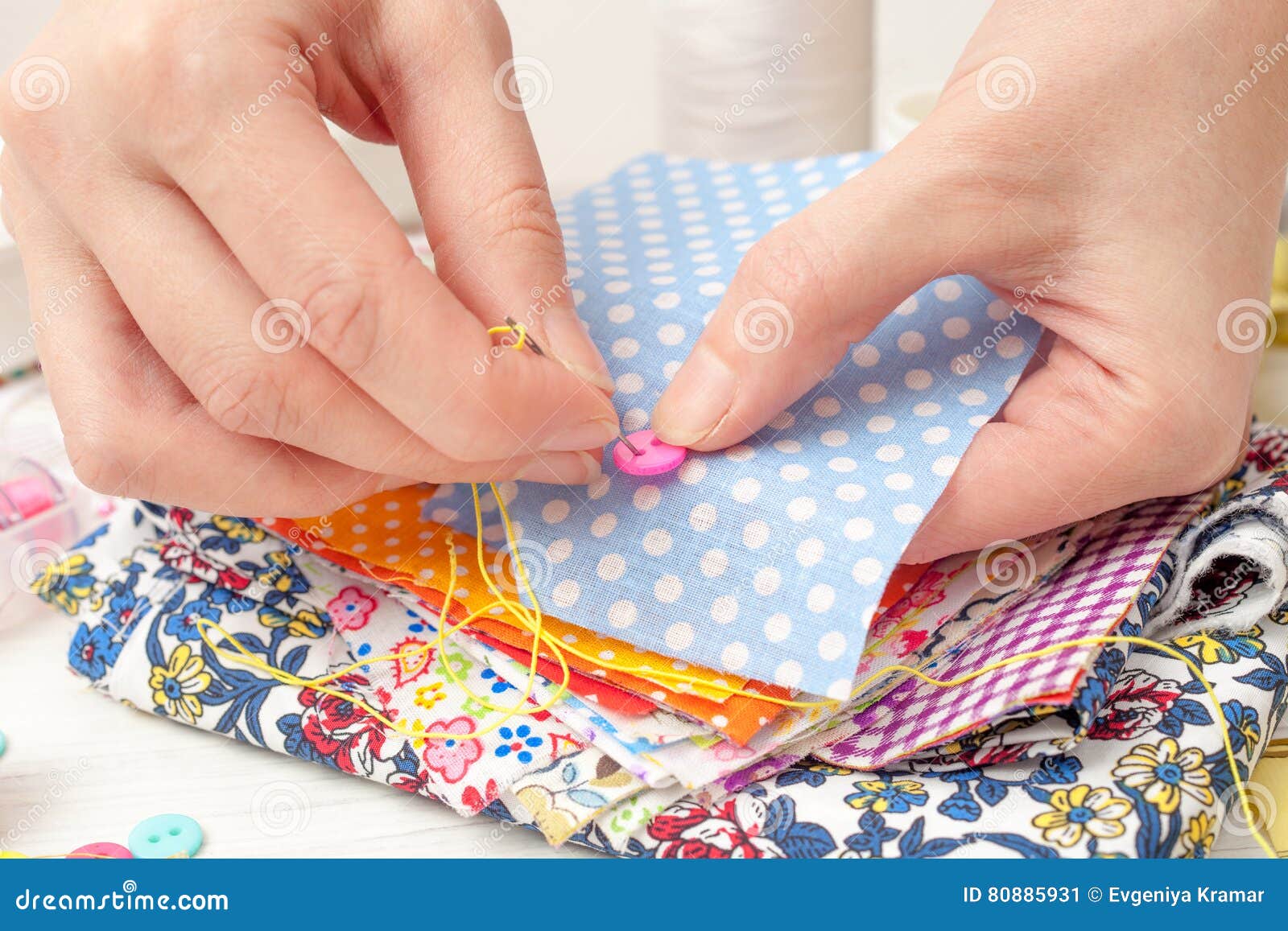 Sewing Machine Supplies Colored Threads Pieces Cloth Needles Centimeter  Tailors Stock Photo by ©Oksana_Klymenko 410463326