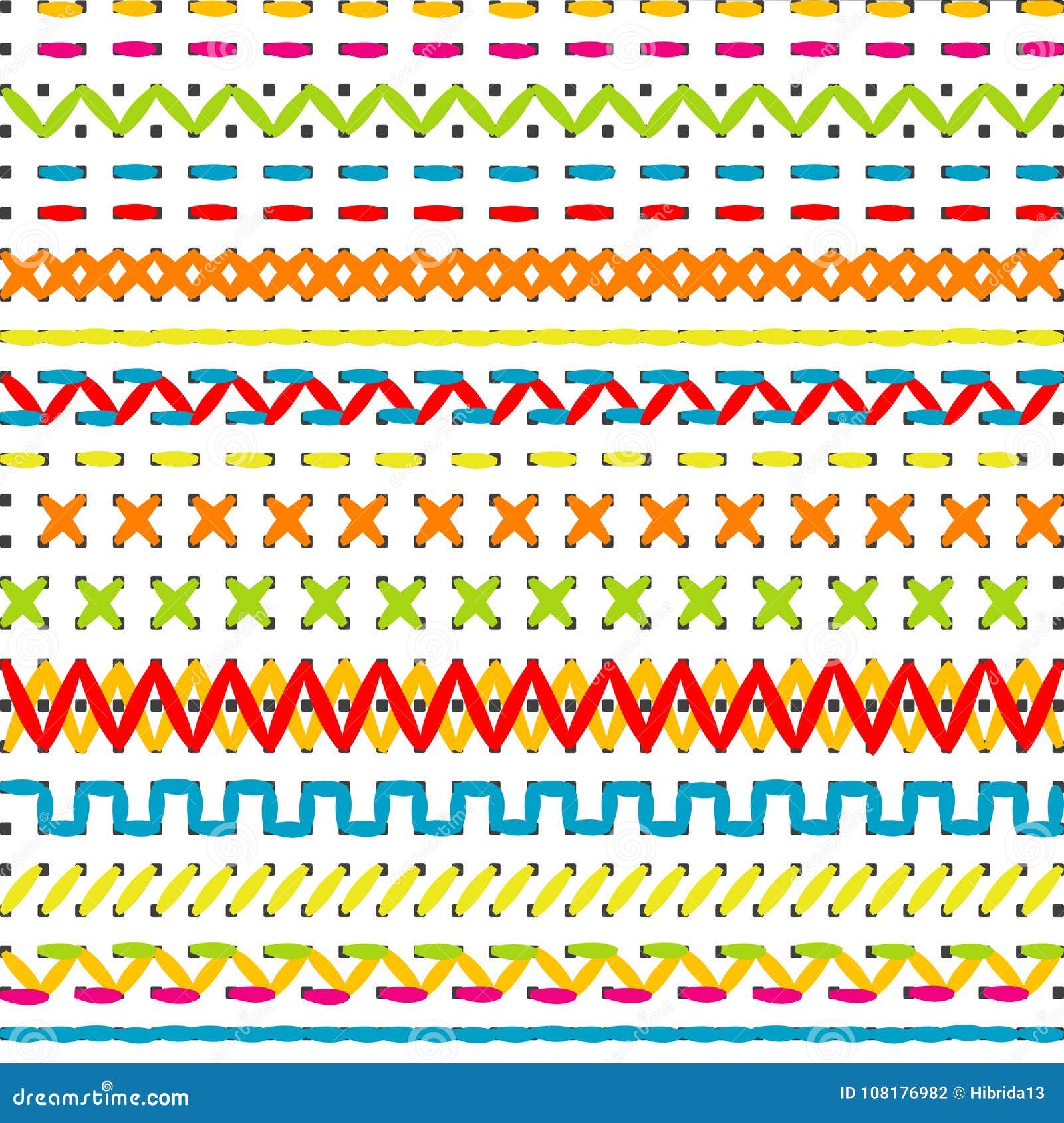 Sewing stitch borders stock vector. Illustration of colored 108176982