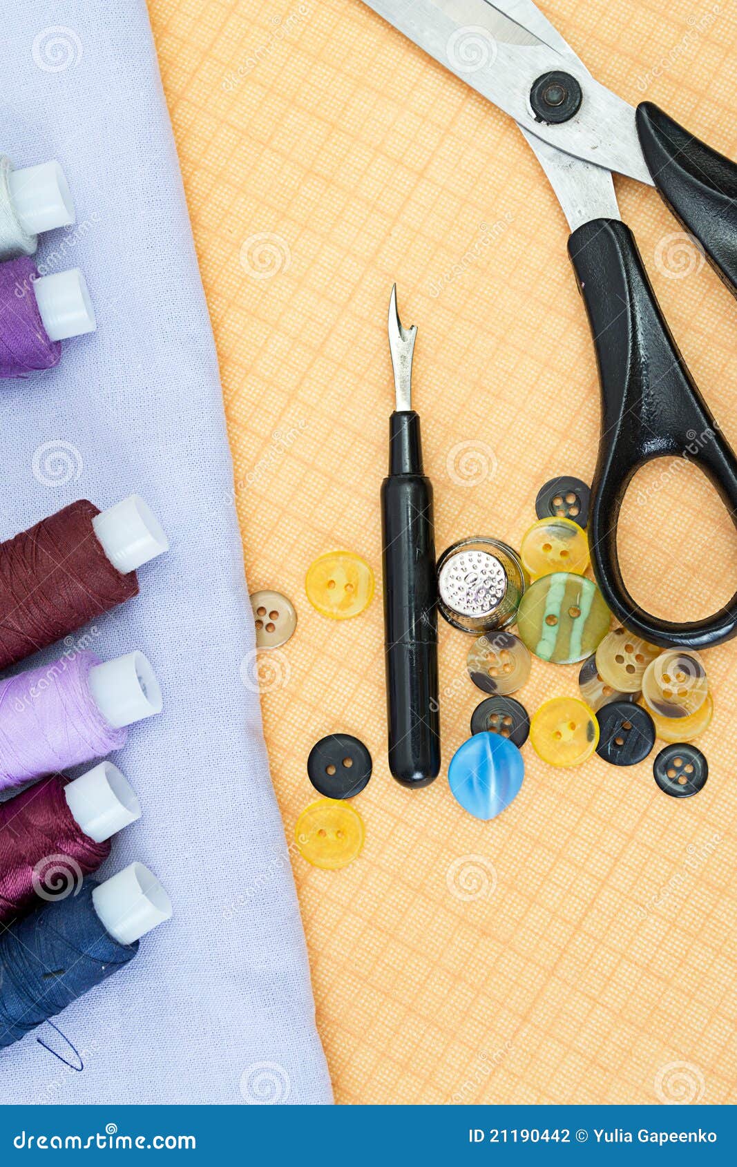 Sewing Supplies: Thread, Scissors, Buttons Stock Photo - Image of ...