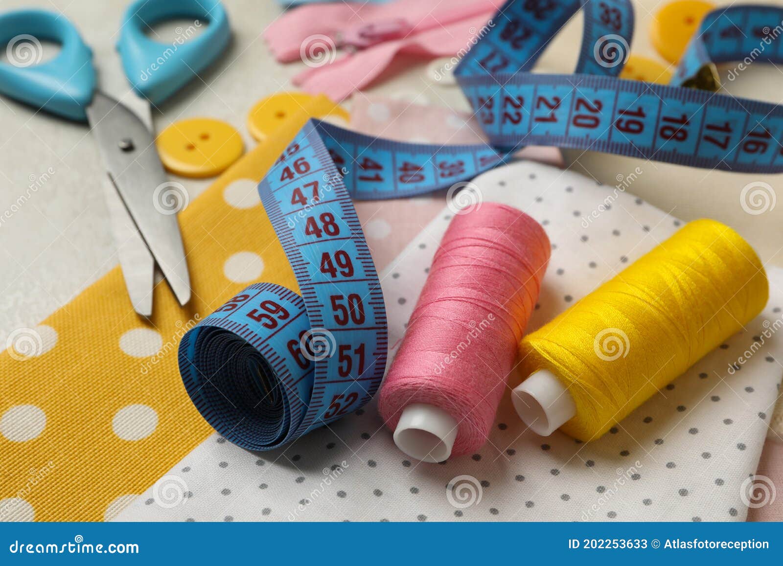 Sewing Supplies on White Background, Close Up Stock Image Image of