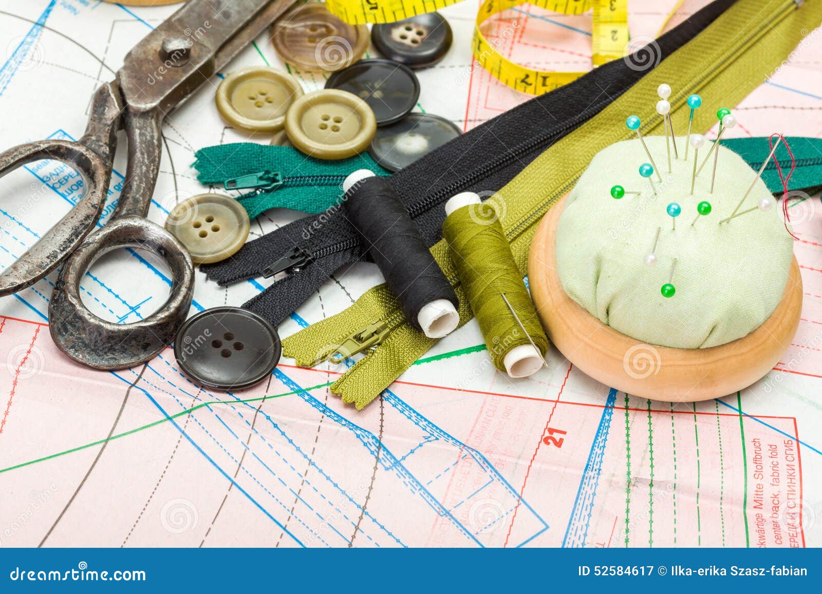 Sewing Supply on Pattern Cutting Stock Image Image of scissors