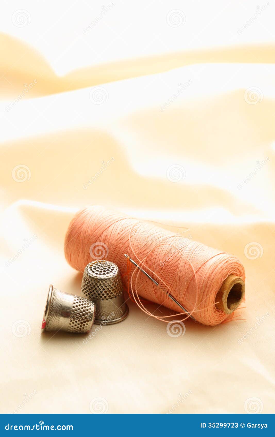 Sewing Thimbles, Bobbin and Needle Stock Image Image of embroidery