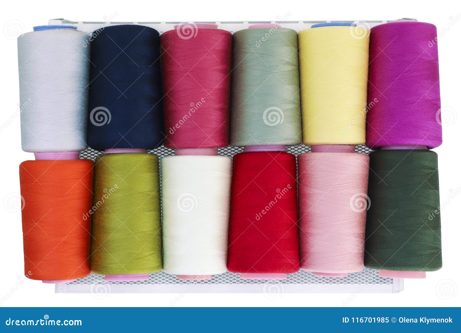 Sewing Threads on Spool in the White Metal Grid. Stock Image Image of