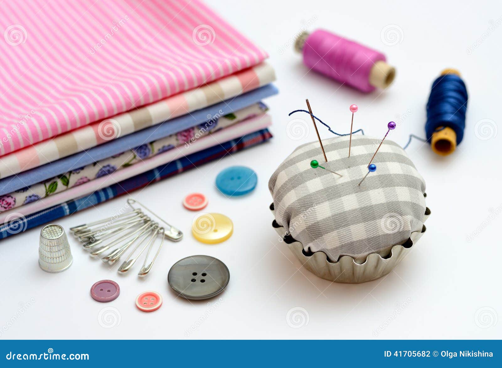 Sewing Tools and Accessories on Table Stock Photo Image of fabric