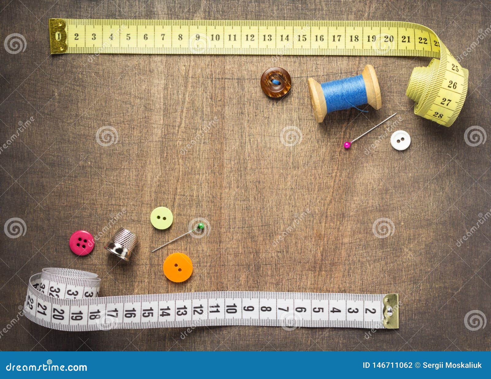 Sewing Tools and Accessories on Wooden Table Stock Photo Image of