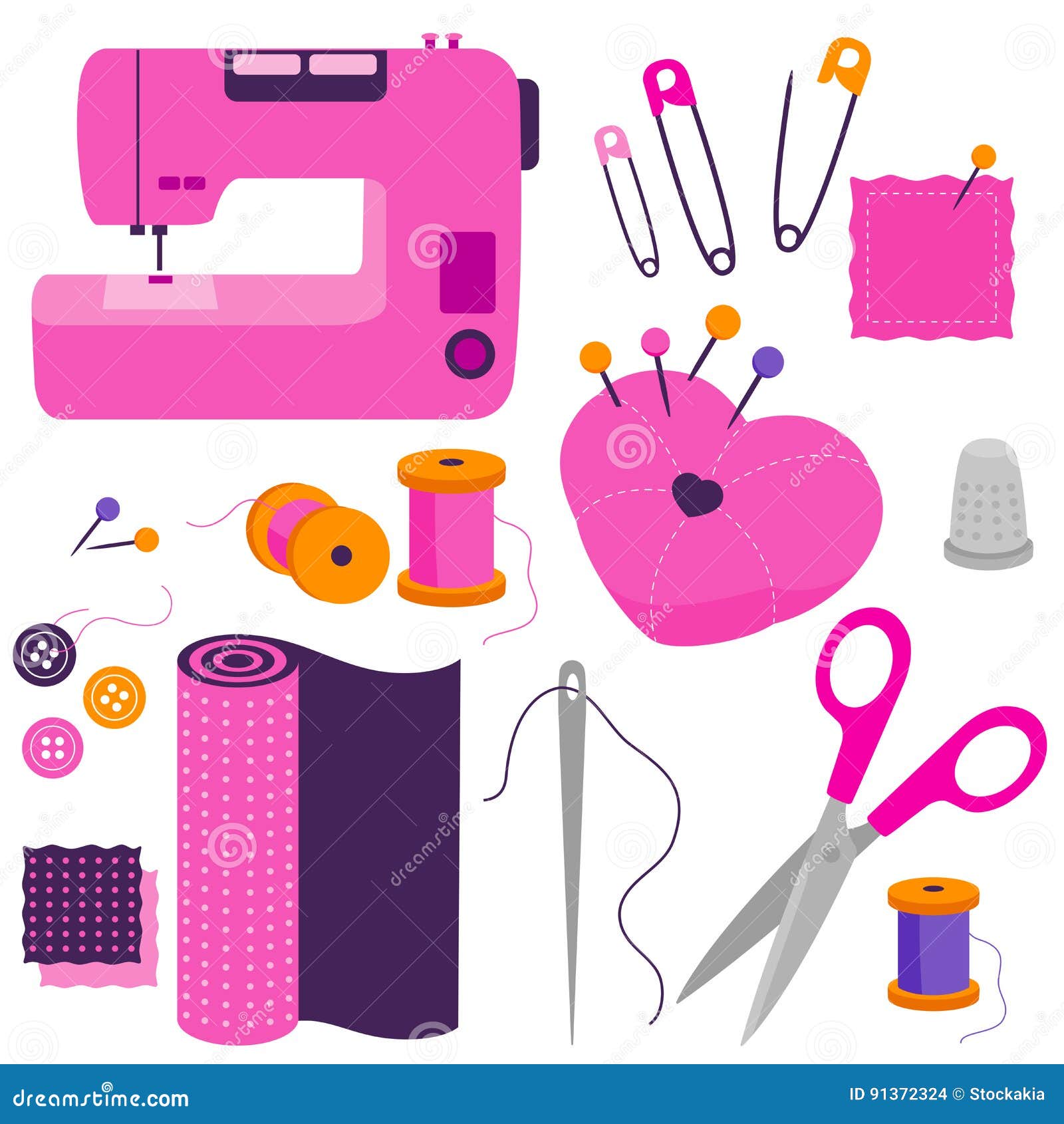 Sewing tools and equipment stock vector. Illustration of icon - 91372324