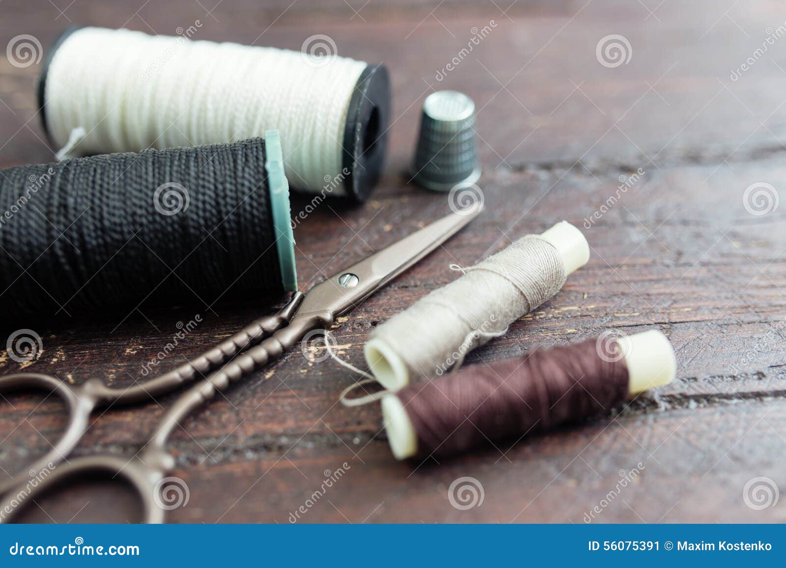 Sewing Tools on the Old Wood Stock Image Image of bobbin, fashion