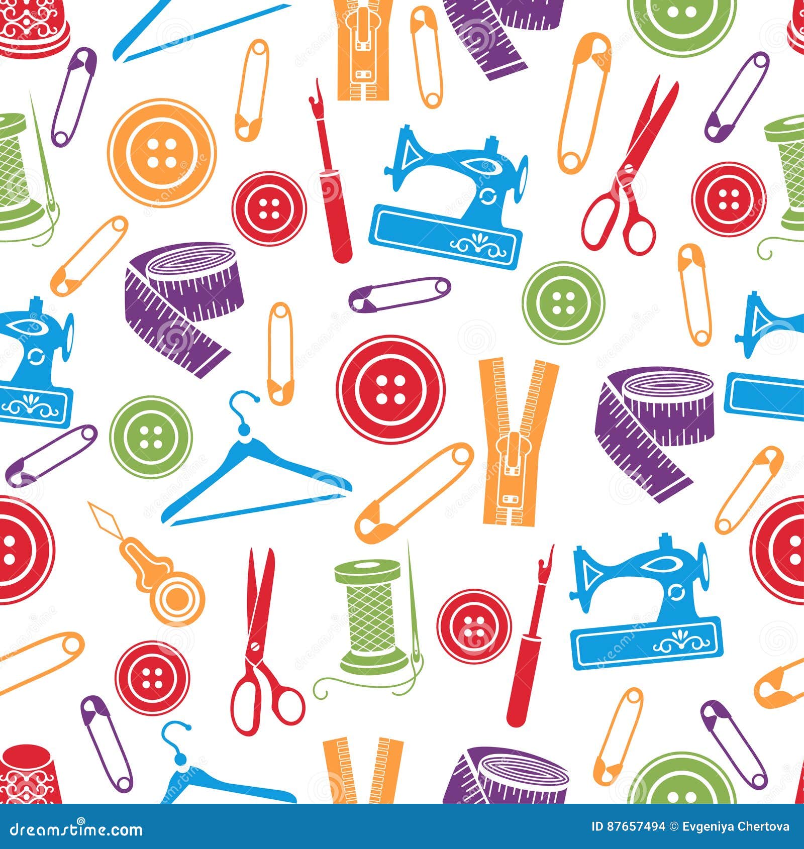 Sewing Tools Seamless Pattern, Vector Background. Multicolored Sewing