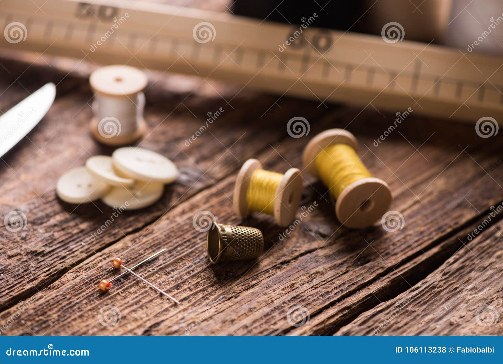 Sewing Tools on Wooden Table Stock Photo Image of handycraft