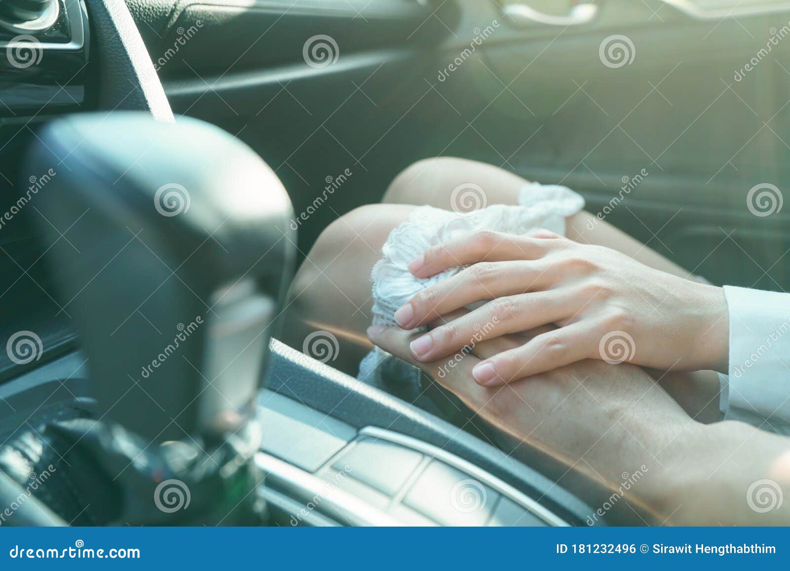 Sex in Car Concept Man Take Off Girlfriend Panty in a Car Stock Photo