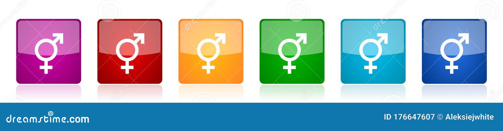 Sex Icon Set Colorful Square Glossy Vector Illustrations In 6 Options