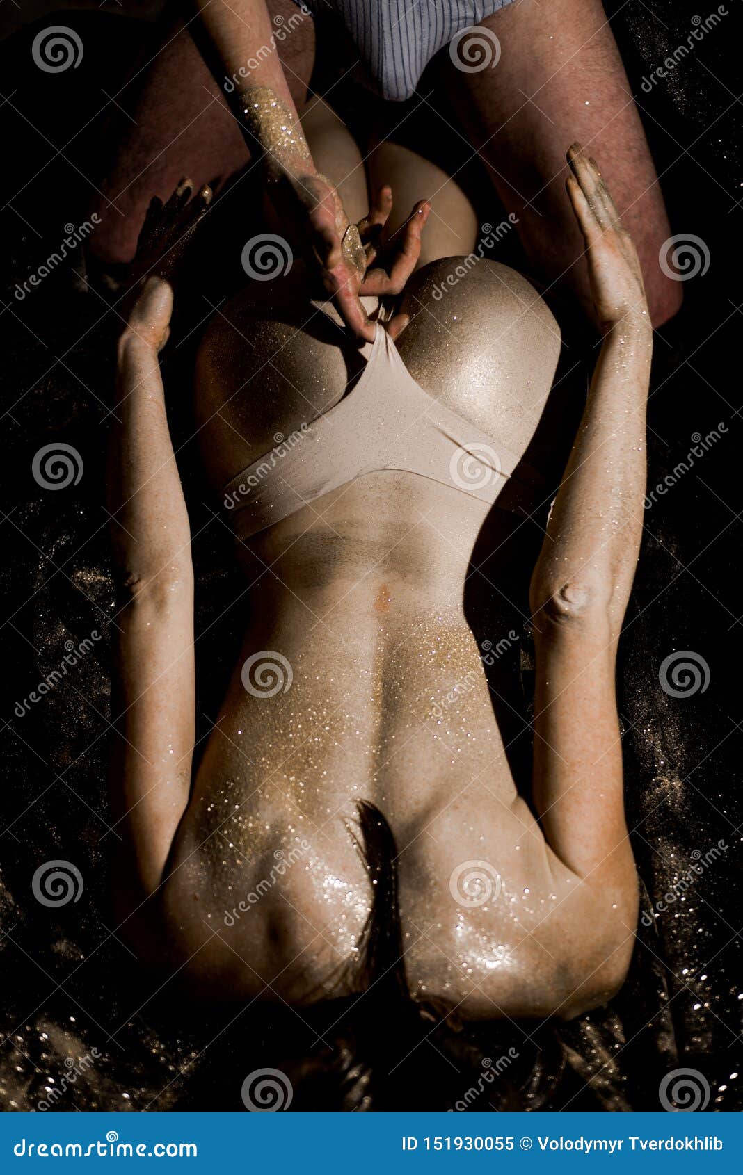 Sex Pleasure. Naked Girl Skin Metallized Color Lay Relax image picture