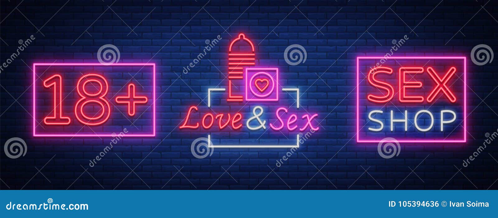 Sex Shop Set Of Logos In Neon Style Collection Of Emblems Neon Effect