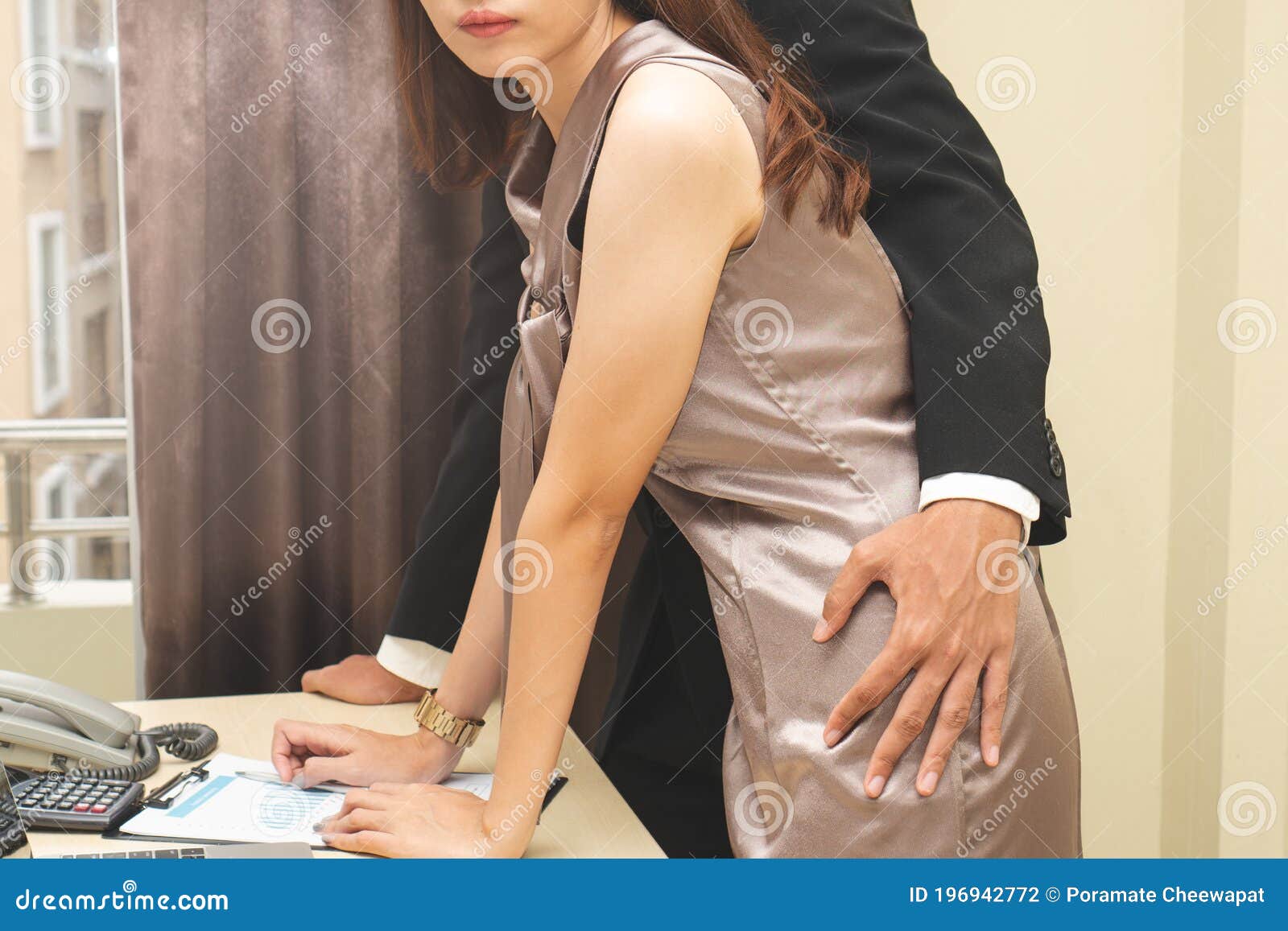 Sexsual Harassment In Workplace Unhappy Female Employee Looking At