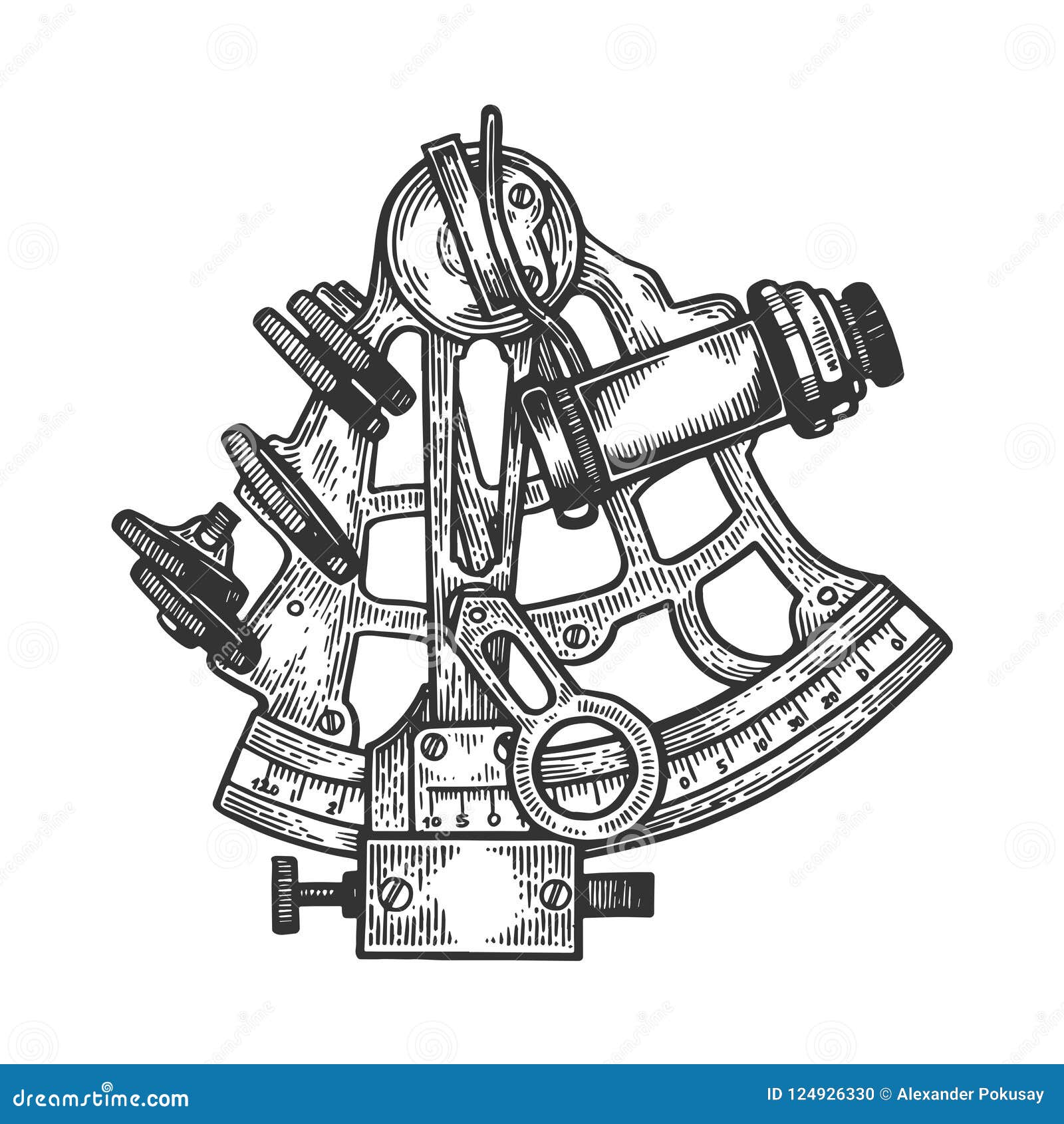 Sextant Navigation Instrument Engraving Vector Stock Vector