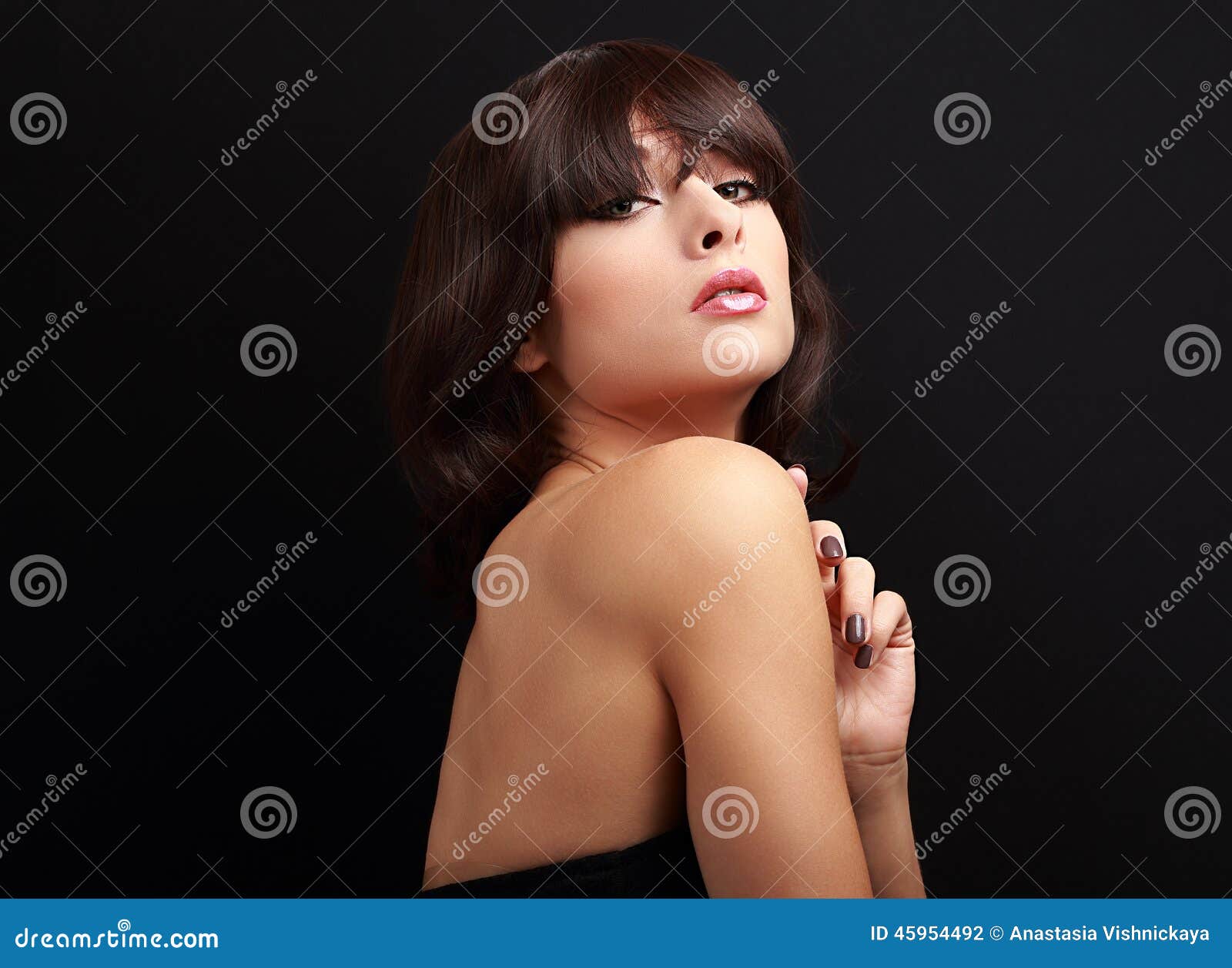 Sexual Makeup Woman with Short Hair Style Stock Photo