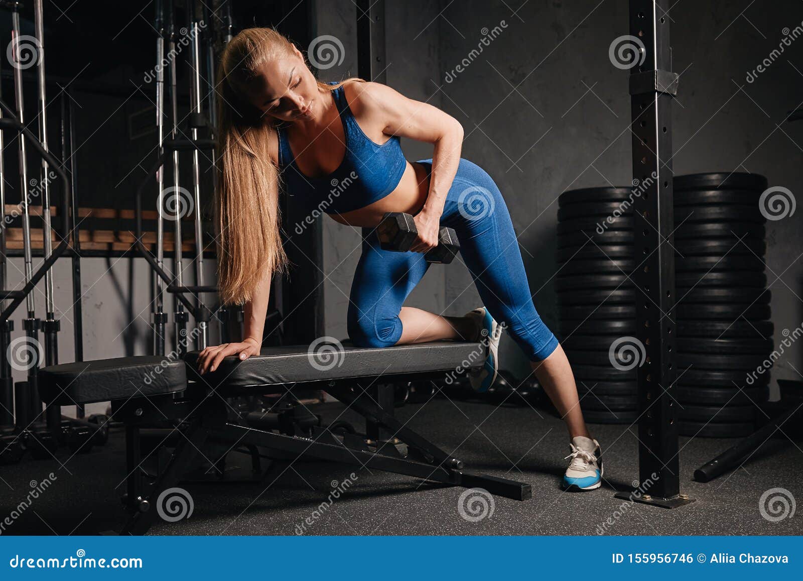 Sexual Muscular Sportswoman Keeps Fit Stock Photo Imag