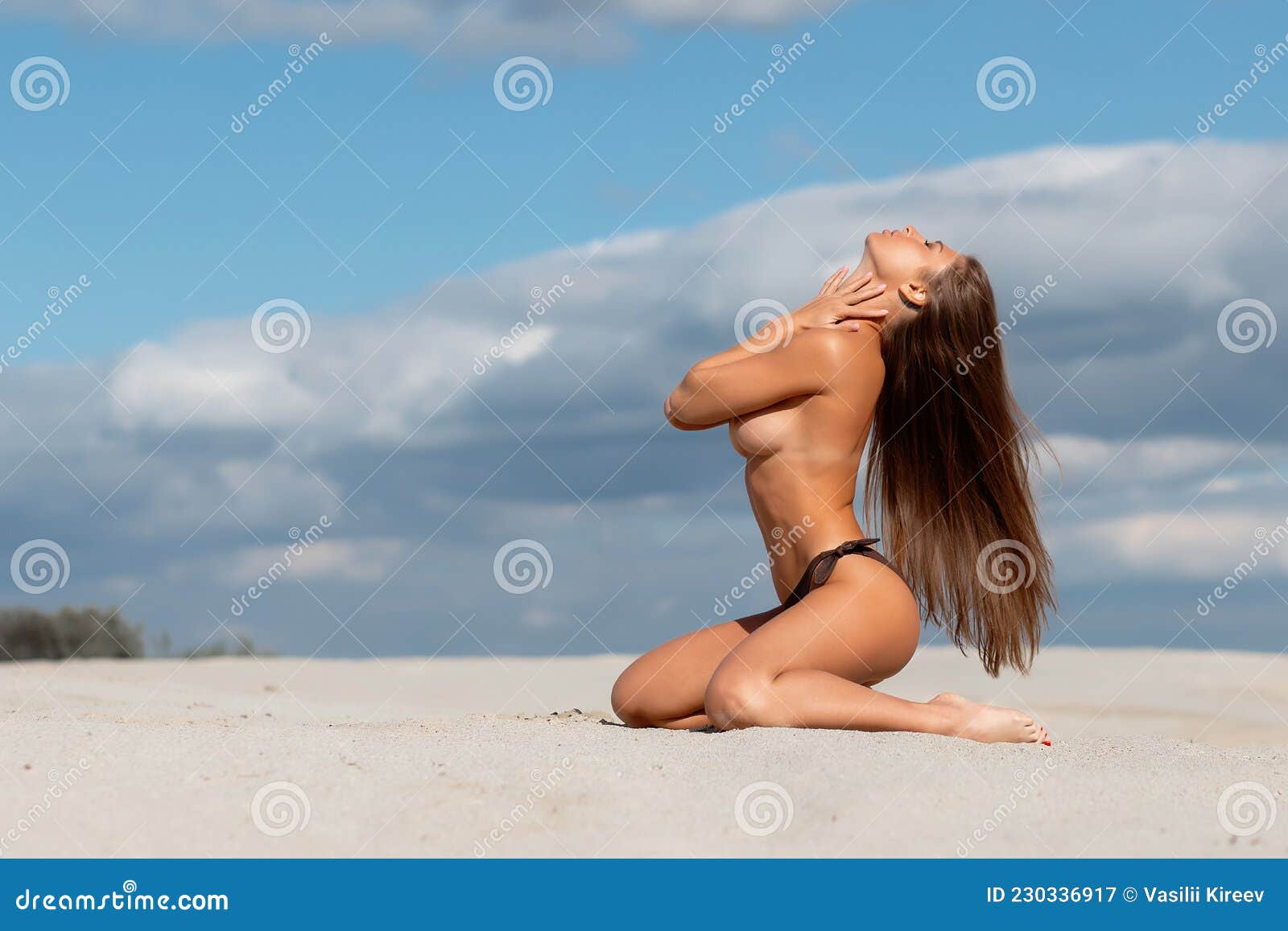 Sexual Woman in Bikini Panties on Beach Stock Image