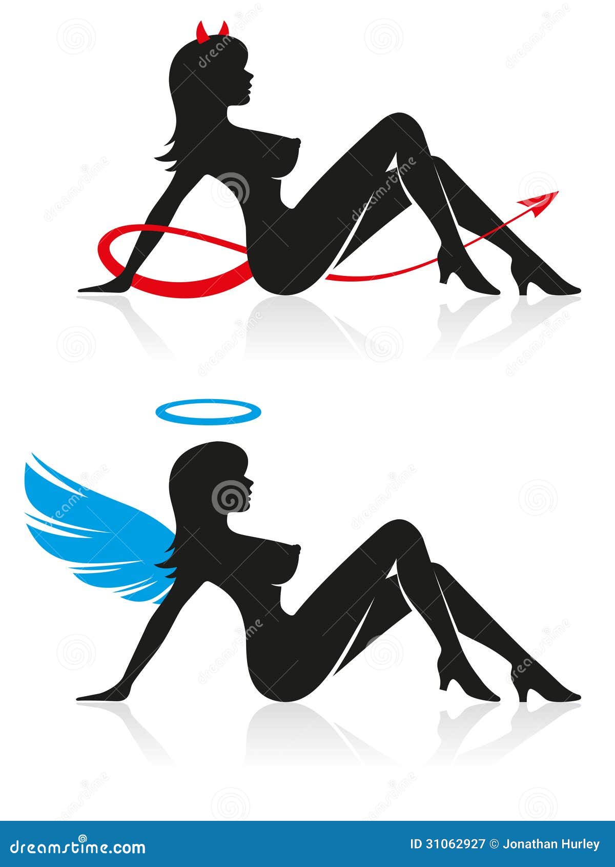 angel and devil silhouettes