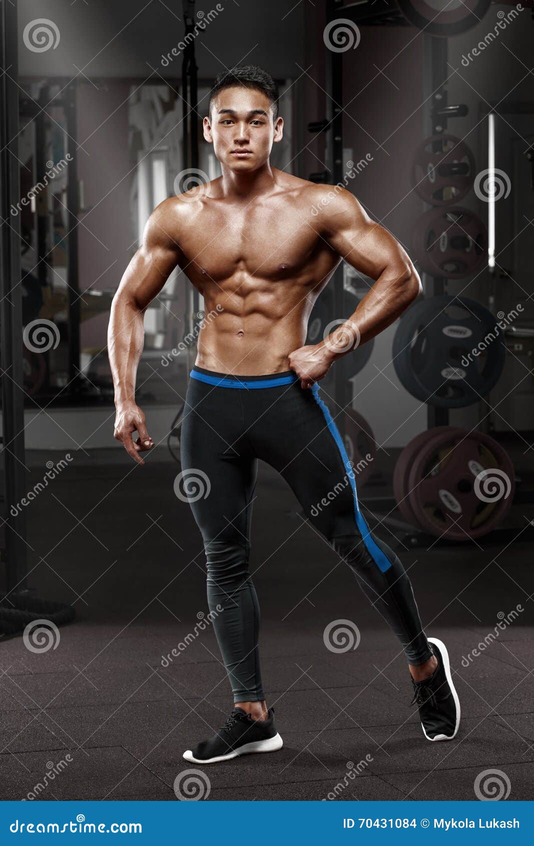 Muscular Man Posing In Gym, Shaped Abdominal. Strong Male 
