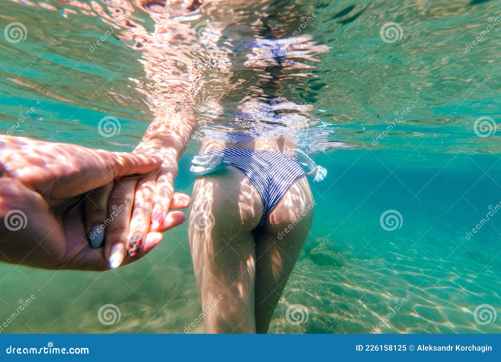 Of a Girl Under Water in Panties at Sea in Summer on Vacation. Follow Me  Stock Image - Image of tourism, back: 226158125