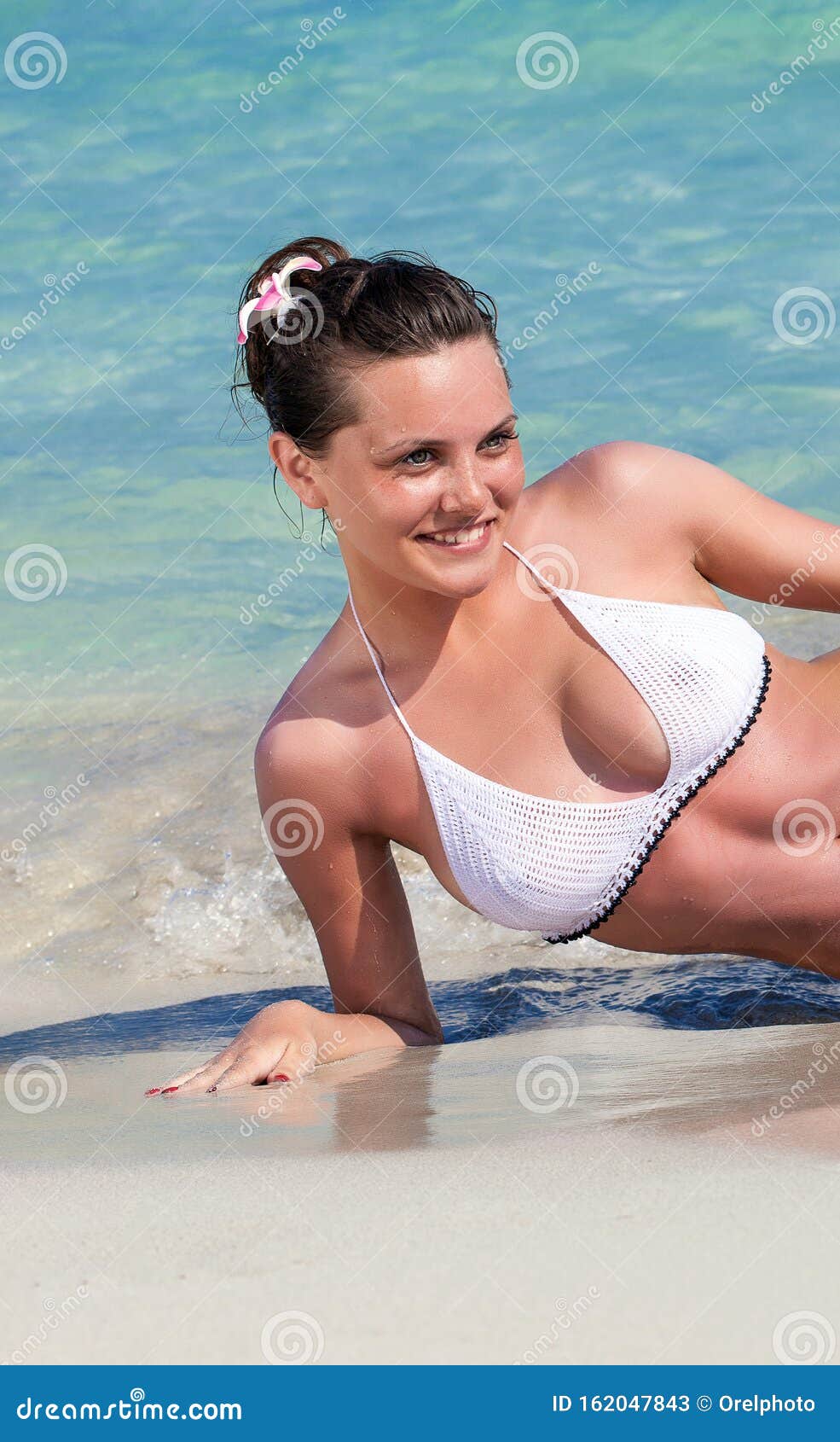 Beach Bikini Beautiful Woman Relaxing Sunbathing on Tropical Vacation