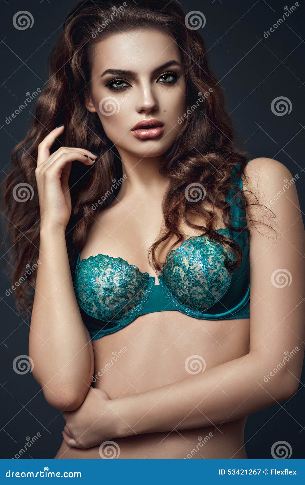 Portrait Of Beautiful Brunette Woman Without Bra Stock Photo, Picture And  Royalty Free Image