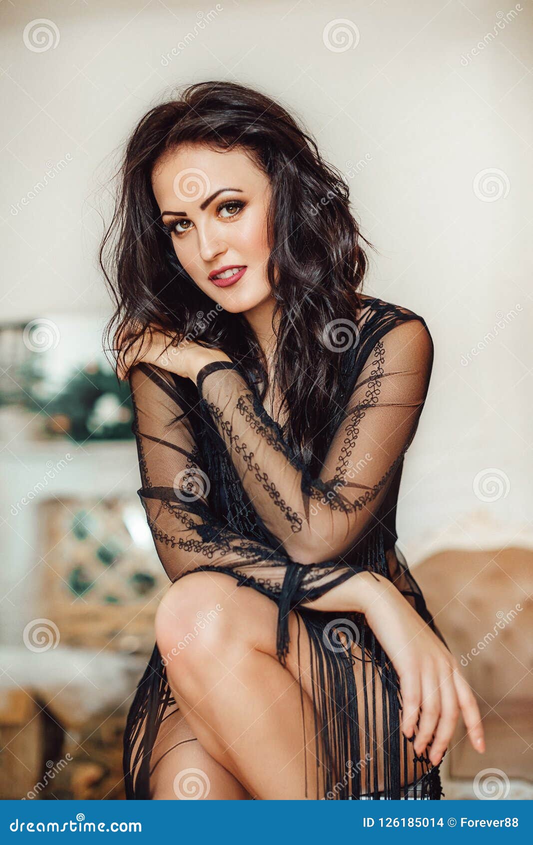 Beautiful Brunette Woman in Black Stock Photo pic