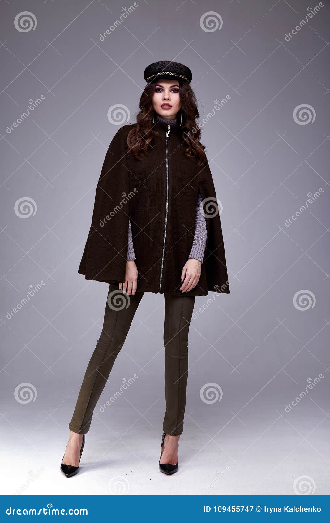 Beautiful Woman Dark Brunette Hair Wear Clothes Pants Jacke Stock Image ...