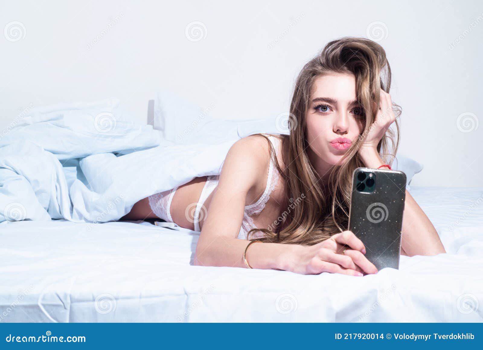 big boob selfie in bed