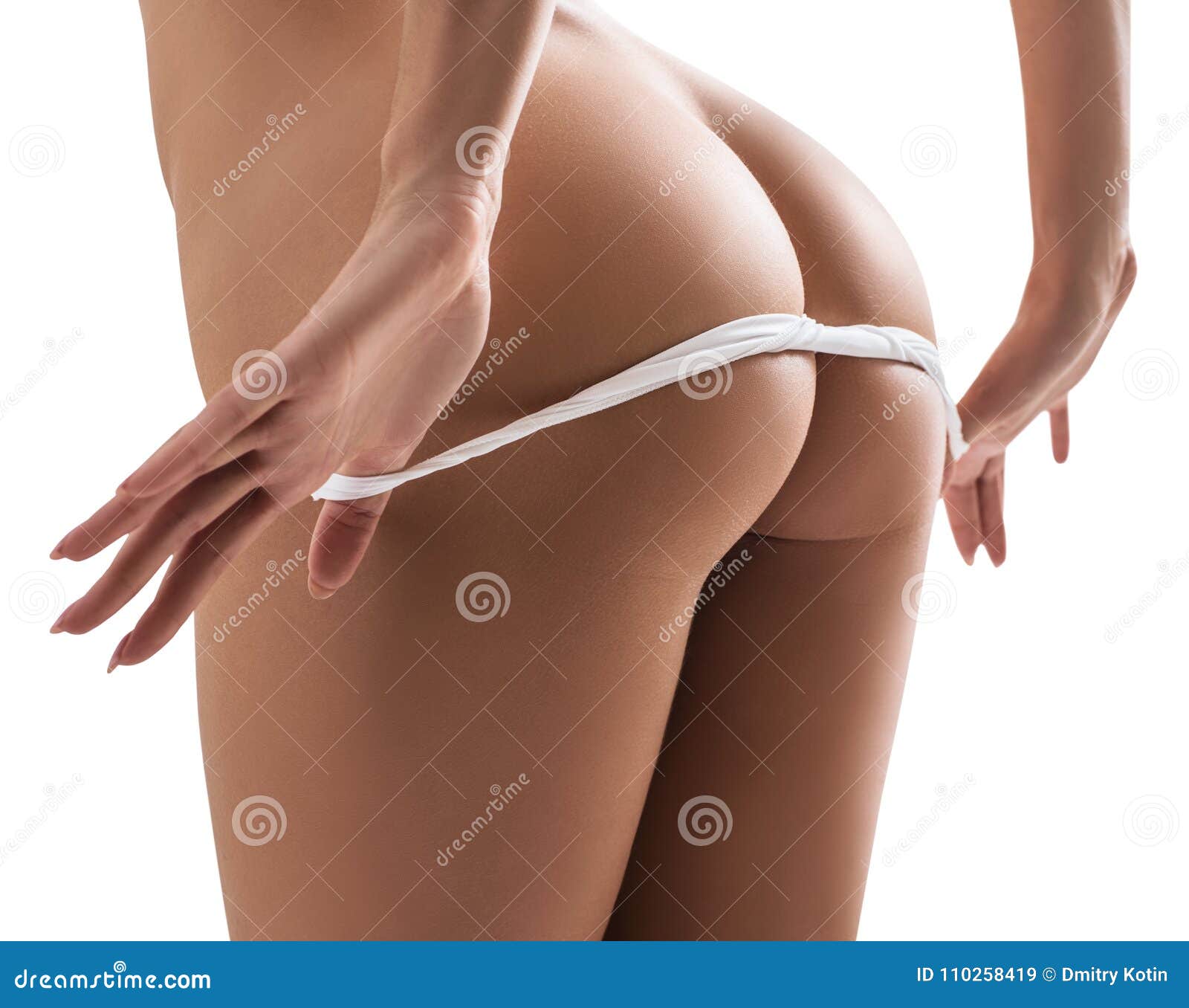 Beautiful Woman Taking Off Her White Panties. Stock Image - Image