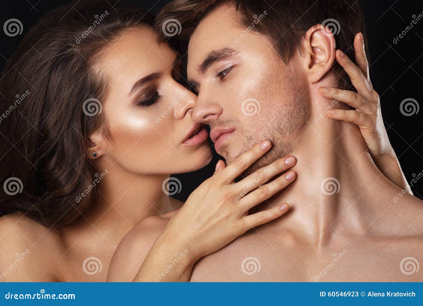 beauty couple.kissing couple portrait.sensual brunette woman in underwear with young lover, passionate couple
