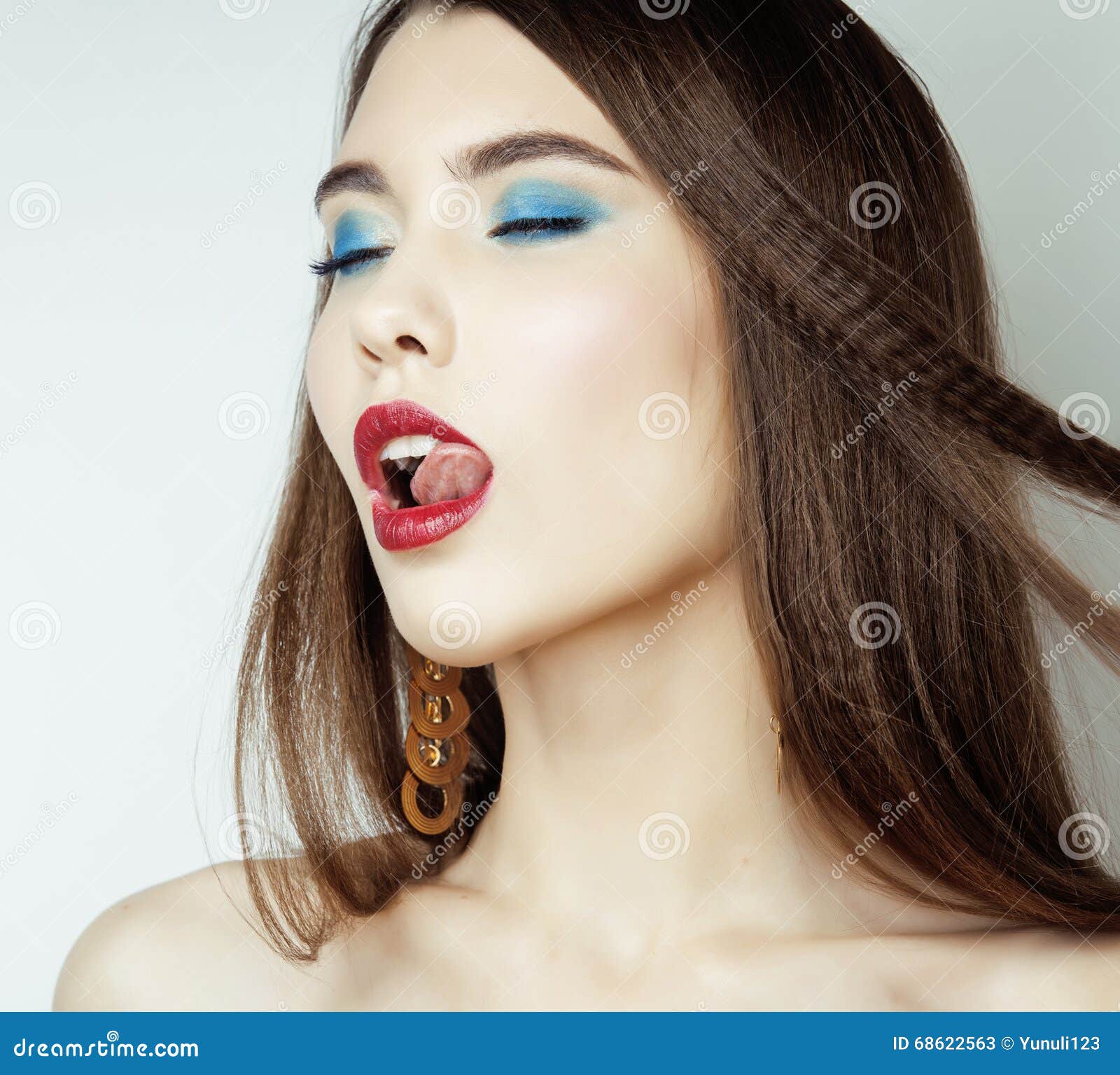 Beauty Girl With Red Lips And Nails Provocative Make Up