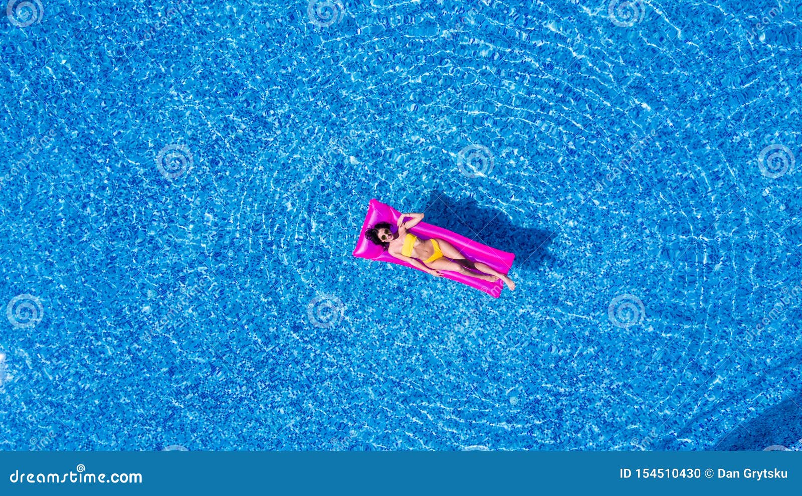 Beauty Woman Rest and Sunbath on a Float in the Pool, Top View Aerial ...