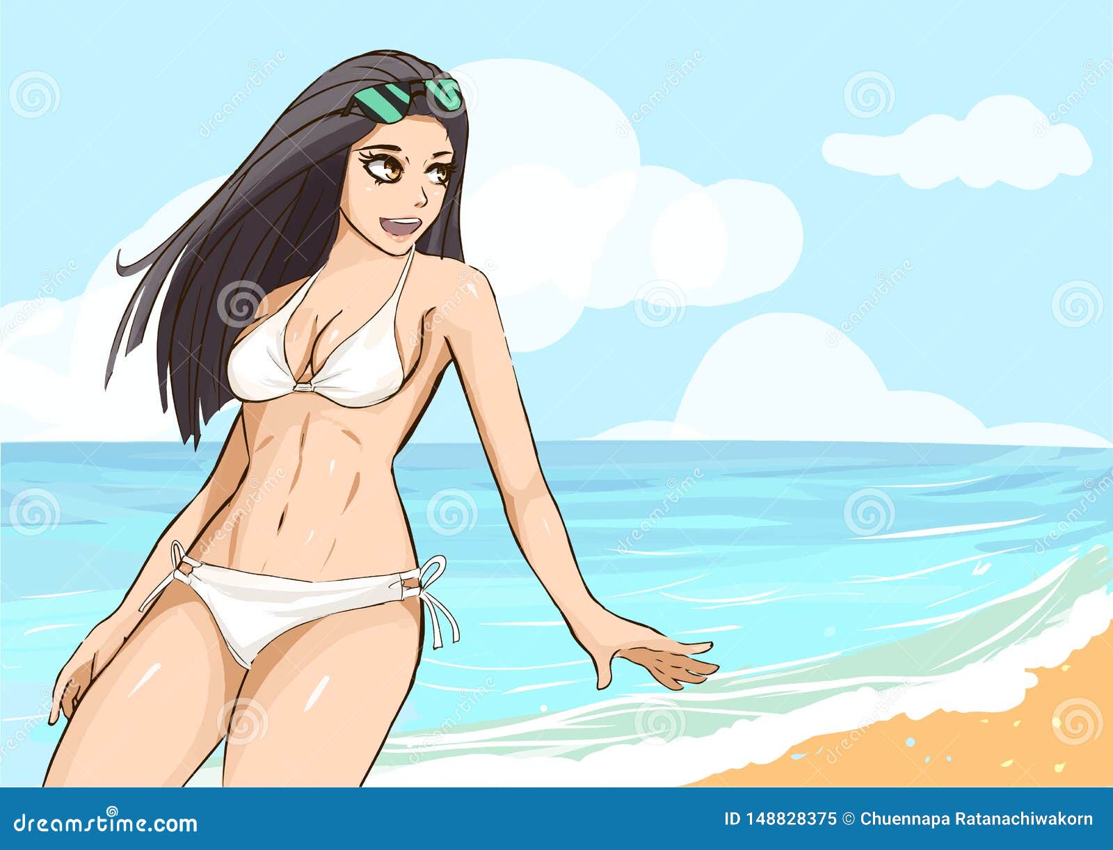 Bikini Girl Cartoon Anime on Beach Stock Vector - Illustration of relaxing,  holiday: 148828375
