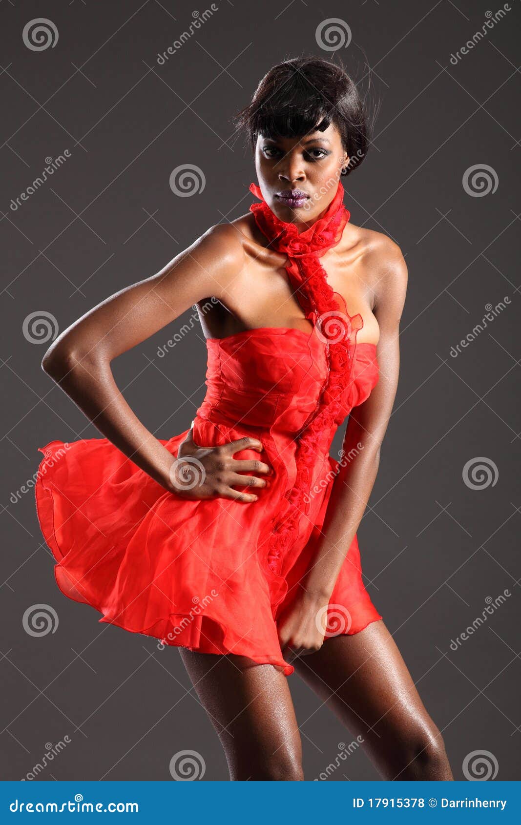 Black Fashion Model In Short Red Dress Stock Photo Image Of Girl