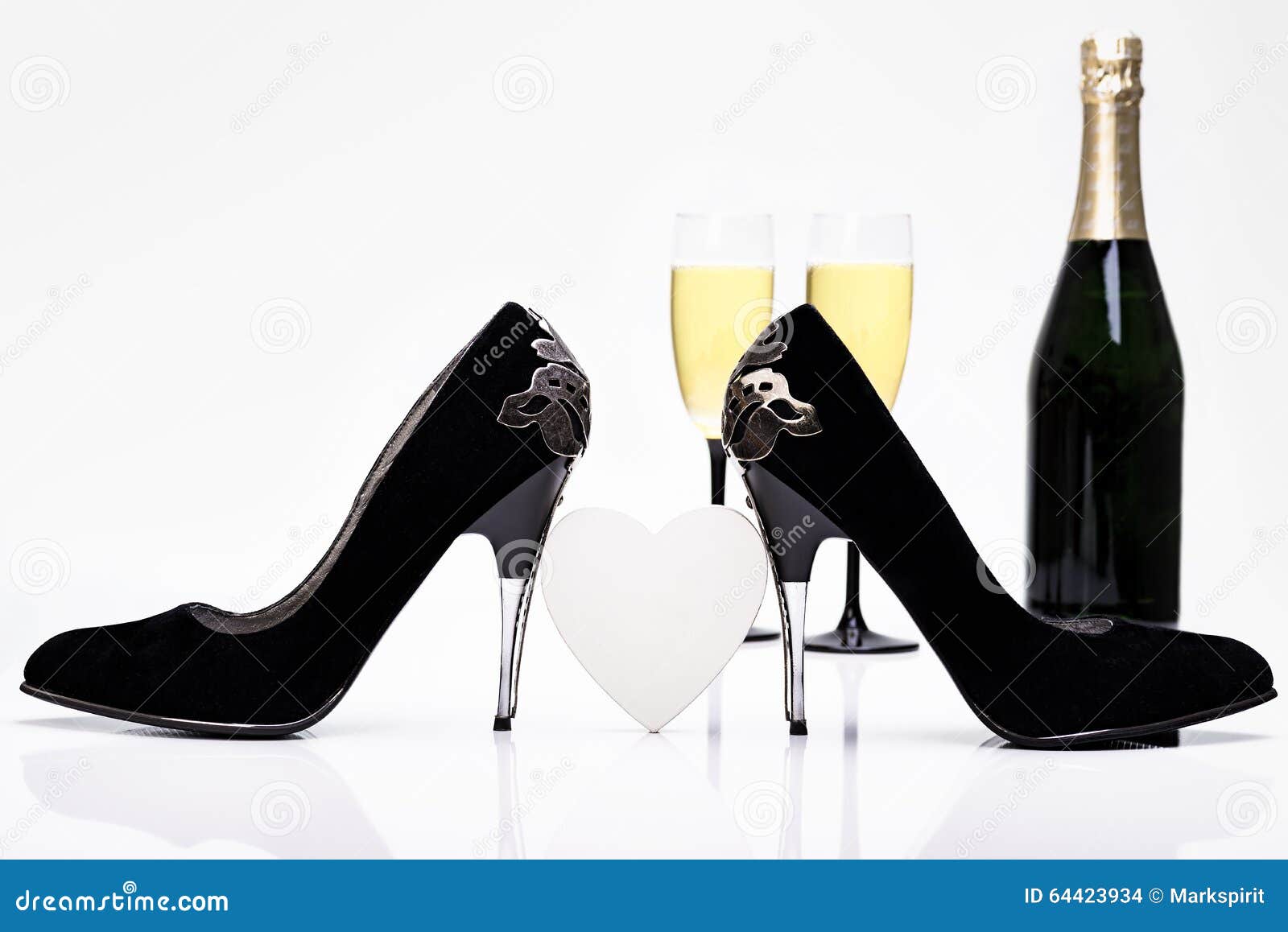 Black High Heels, Heart, Champagne And 