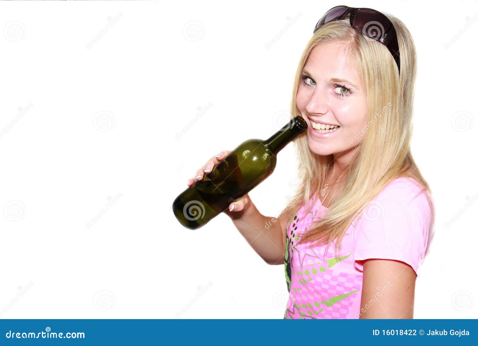 Blond Girl with Bottle of Wine Stock Photo Image of cheers, babe
