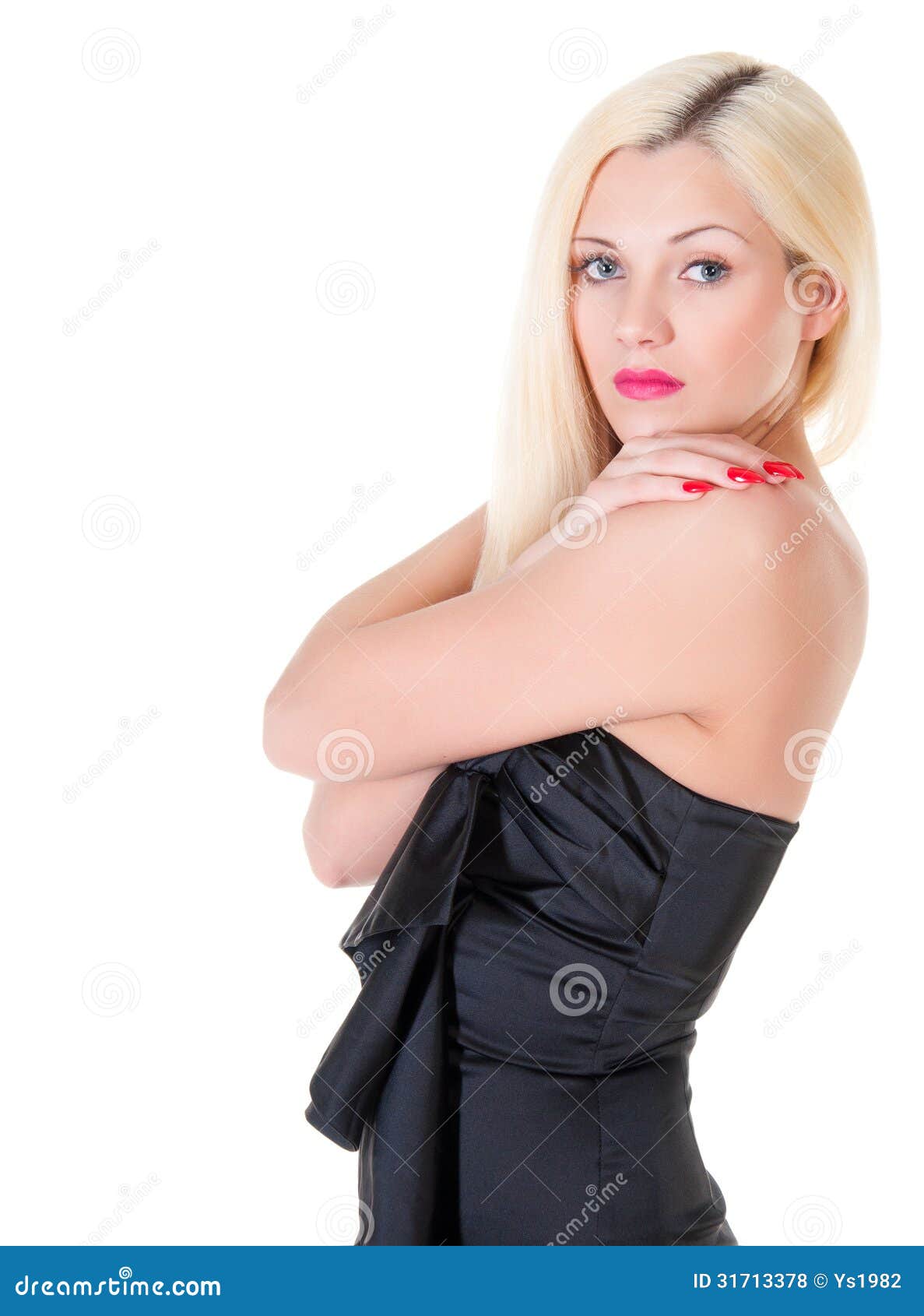 Blond Lady In Black Dress Against White Stock Photo Image Of Dress Hair