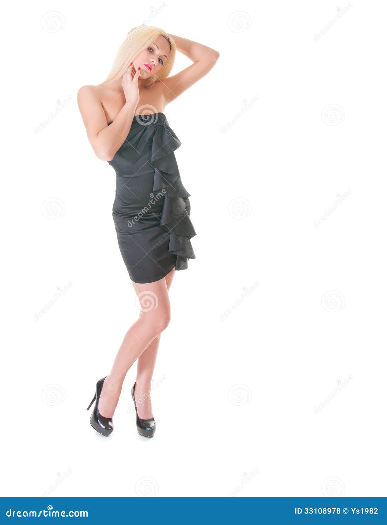 Blond Lady In Black Dress Against White Stock Photo Image Of Model Business