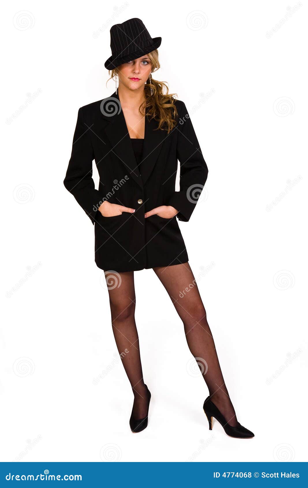 Blonde in black stockings stock photo. Image of makeup 4774068
