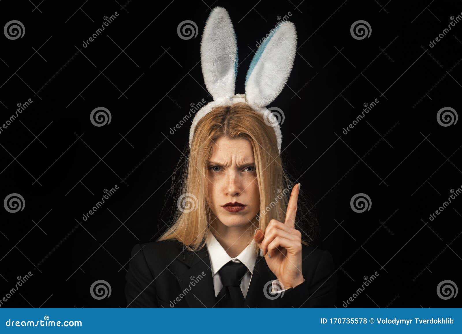 Blonde Girl With Lace Bunny Ears. Model Dressed In Costume ...