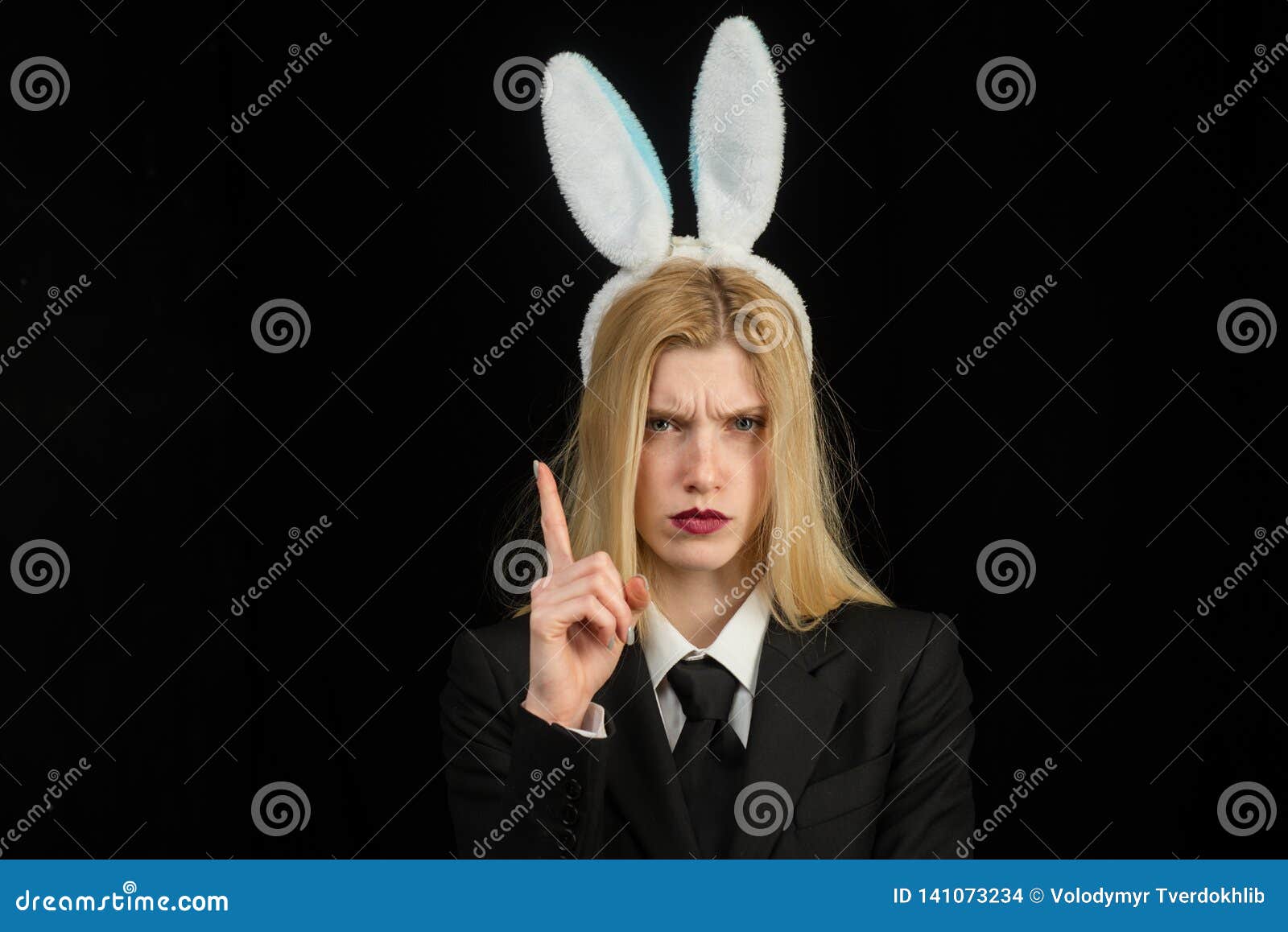Blonde Girl With Lace Bunny Ears. Model Dressed In Costume ...